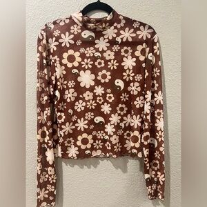 Floral Bliss Long Sleeve Top - Brown and Cream